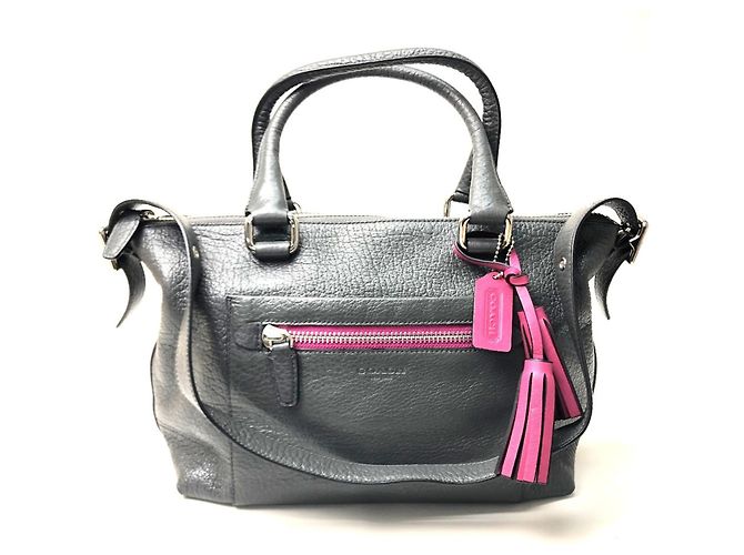 Sac Satchel COACH Legacy Textured Gris anthracite
