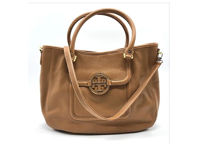 Bolsa de couro Tory Burch Amanda Marrom Camelo