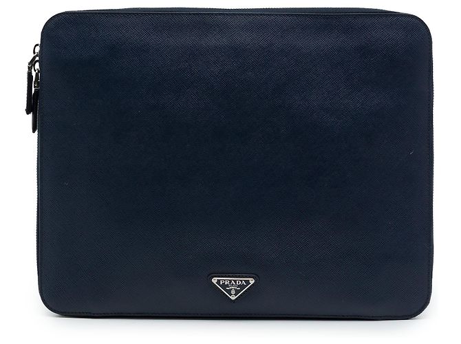 Prada Blue Saffiano Laptop-Hülle Blau Marineblau