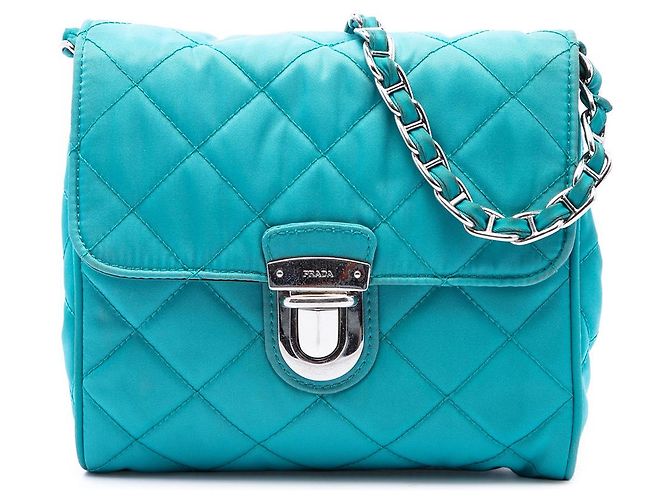 Prada Blue Impuntu Tessuto Chain Crossbody Bleu Turquoise