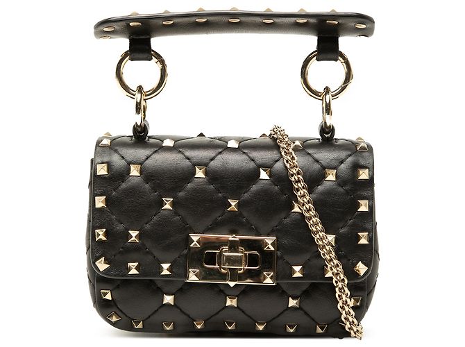 Borsa Satchel Valentino Black Micro Nappa Rockstud Spike Nero