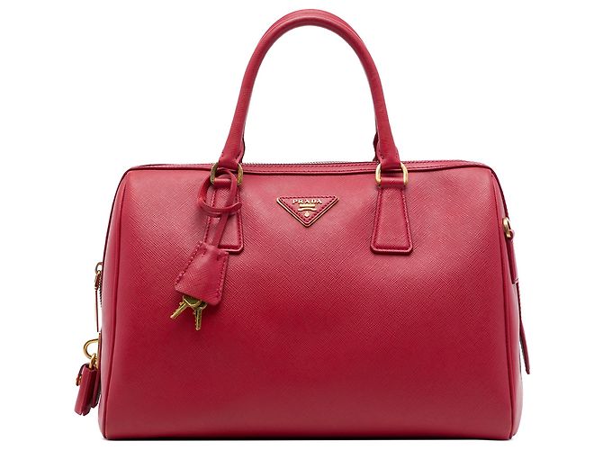 Bolsa Bowler Conversível Prada Red Saffiano Lux com Laço Vermelho