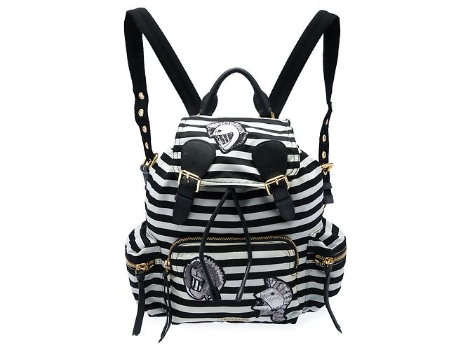 Burberry Black Medium Striped Nylon Runway Backpack