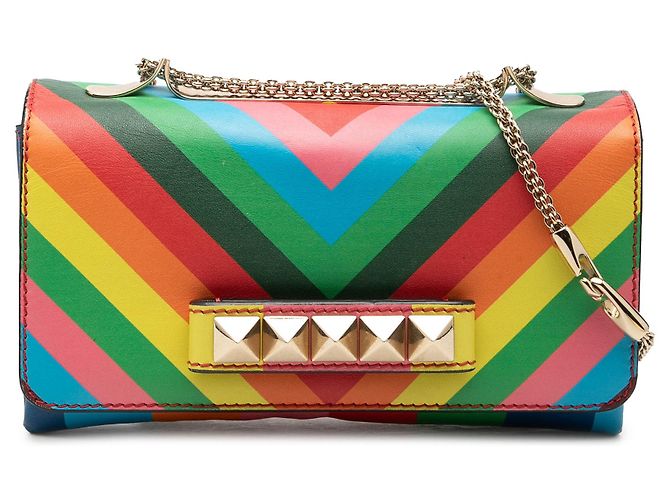 Borsa a tracolla Valentino Red Vitello 1973 Va Va Voom Rockstud Rainbow Rosso