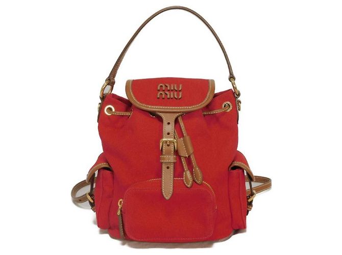 Mochila Miu Miu de lona de algodón roja