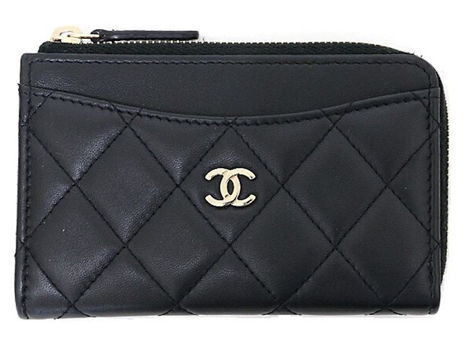 Chanel Black Leather Zip Card Case