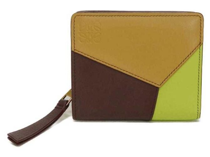 Loewe Puzzle Compact Zip Wallet Brown Green