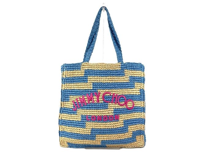 Sac de plage rayé à logo Jimmy Choo Rose Bleu Beige