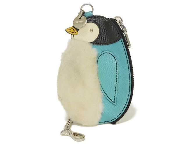 Prada Saffiano Penguin Chain Coin Purse Blue