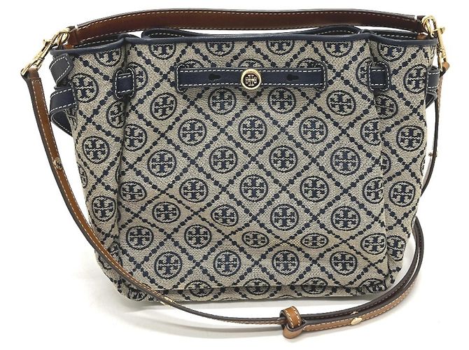 Saco Tote Balde Tory Burch Romy T Monogram Azul marinho