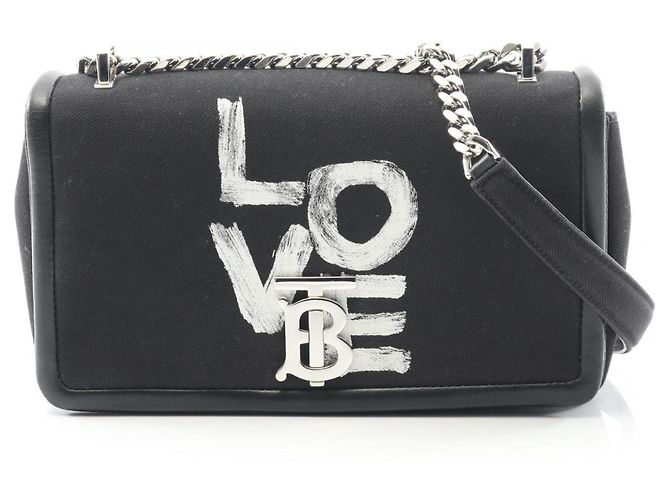 Borsa a tracolla Burberry in tela e pelle nera Nero