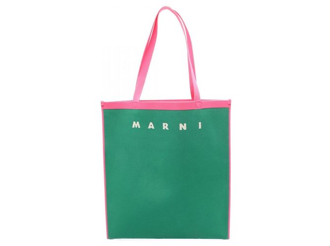 Sac Cabas Marni Logo Rose et Vert en Polyester