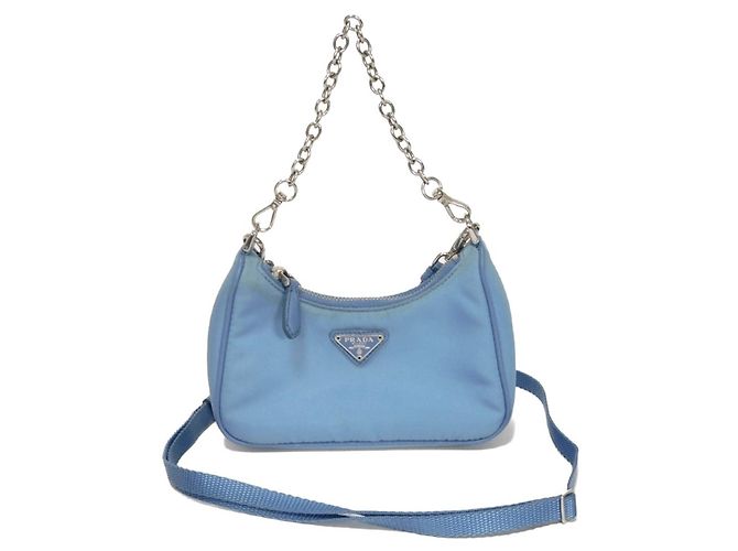 Bolsa de Ombro Prada Re-Edition Tessuto Micro Mini com Corrente Azul
