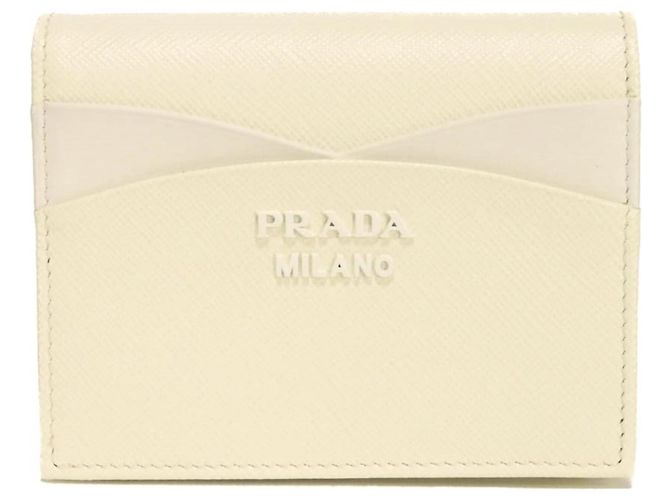 Cartera compacta bi-fold Prada Saffiano Wave Blanco