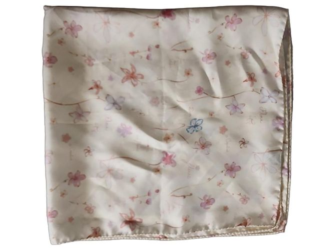 Dior Floral Print Silk Square Scarf Pink Blue Beige