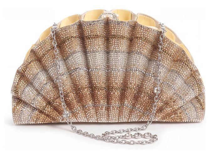 Judith Leiber Clutch a Conchiglia con Cristalli Argento D'oro Silver hardware Gold hardware
