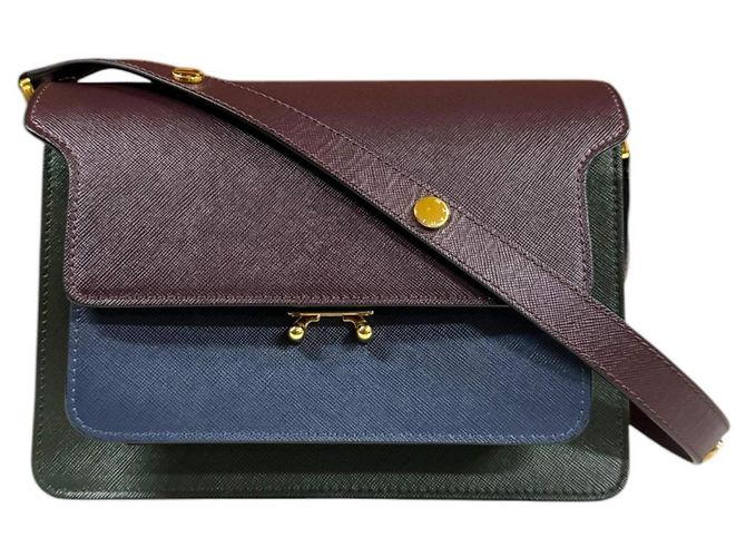 Bolsa Trunk Marni de Ombro em Bezerro Marrom Verde Azul marinho