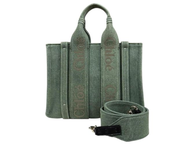 Petit sac cabas Chloé Woody Shoulder Vert Kaki