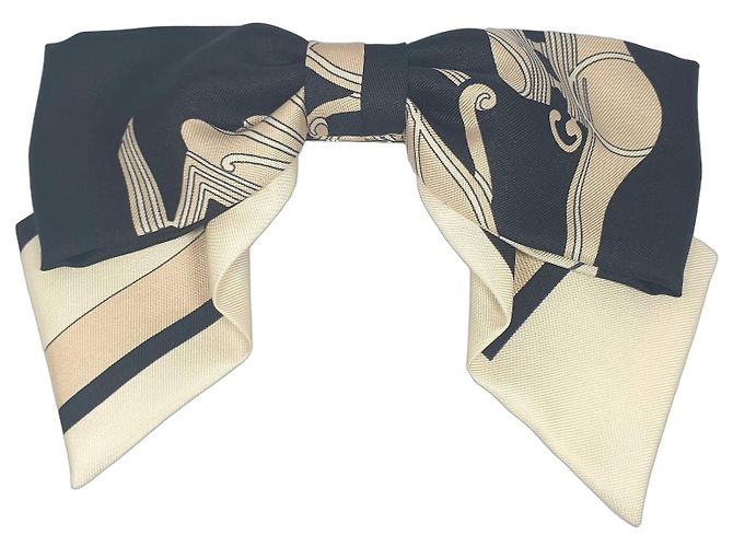 Pinza para el pelo Hermès Ex-Libris de seda Negro Beige