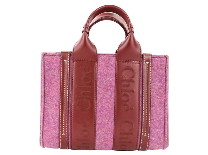 Borsa a spalla Chloé Woody Small in feltro e pelle Rosso