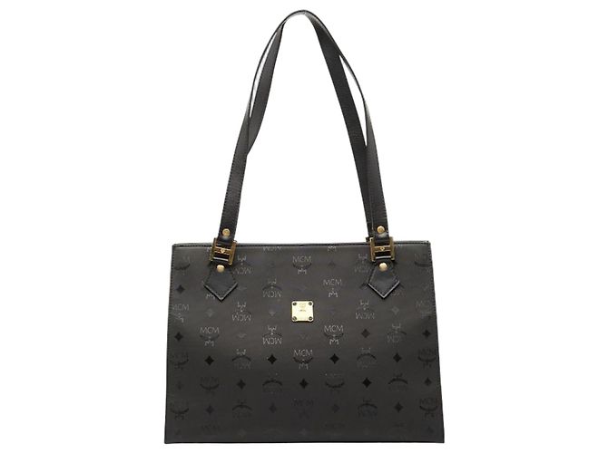 Saco Tote MCM Visetos em nylon preto e couro