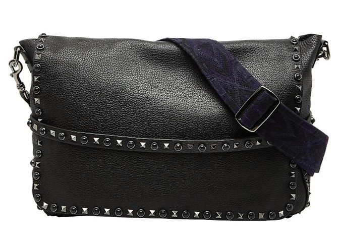 Borsa a Tracolla Valentino Rockstud Nero Porpora