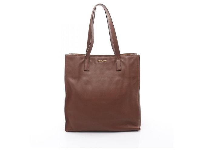 Saco Tote Miu Miu em couro castanho Marrom