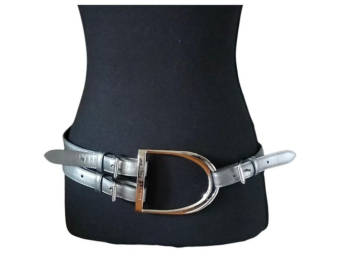 Ralph Lauren RL67 Stirrup Ledergürtel mit Doppelstift-Schnalle Silber