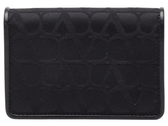 Valentino Black Nylon Leather Card Case