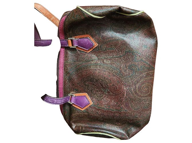 Etro Bolsa Boston em couro com estampa Paisley Marrom Laranja Roxo