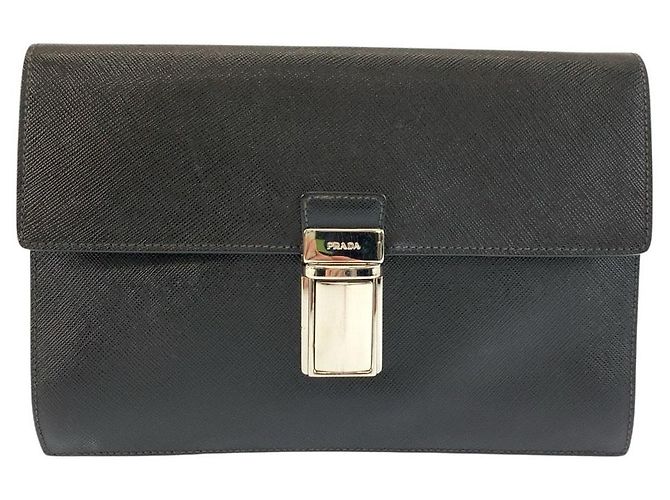 Prada Saffiano Clutch Bag Black