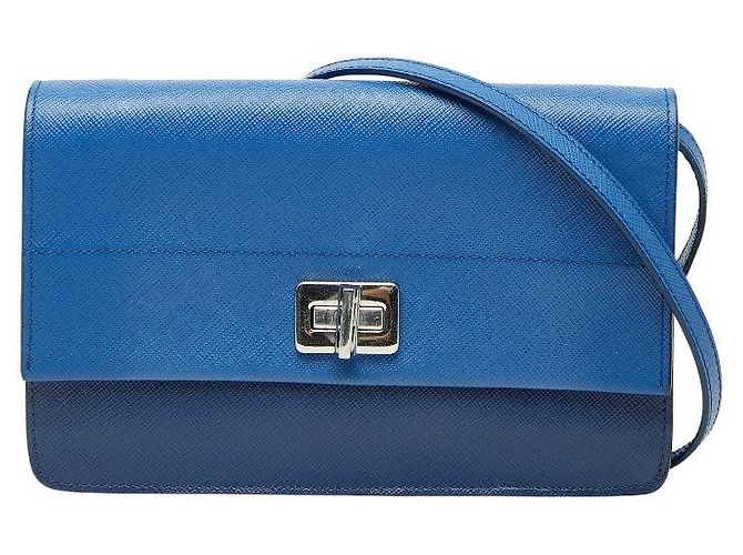 Borsa a tracolla Prada in pelle Saffiano Blu