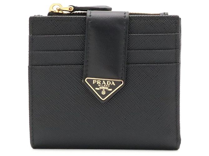 Portefeuille compact Prada avec logo triangle Noir