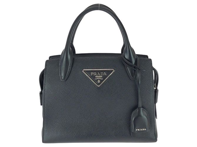 Prada Saffiano Triangle Logo Tote Black