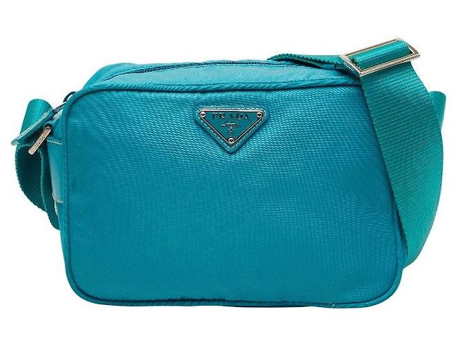 Sac à épaule Prada avec plaque logo triangle Bleu