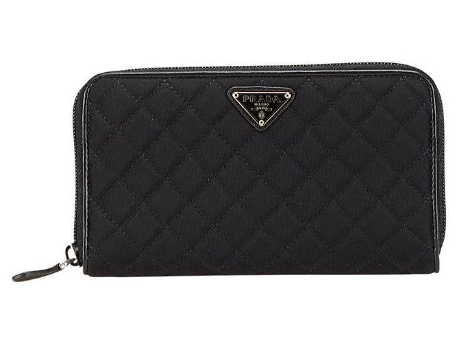Portefeuille long Prada avec plaque logo triangle Noir