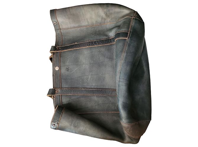 Autre Marque Double RL Supply Co. Mala Tote em Couro Marrom Azul escuro