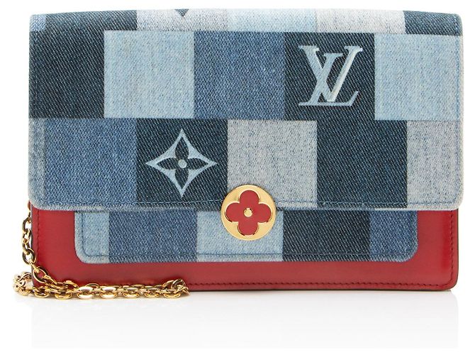 Cartera con cadena Louis Vuitton Limited Edition Denim Patchwork Flore Azul