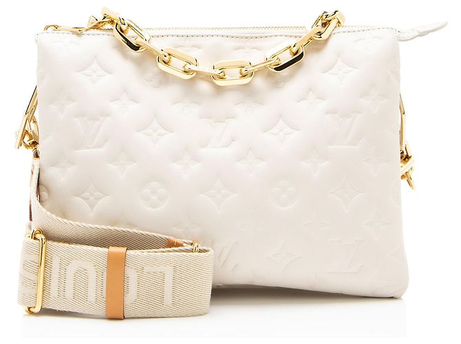Louis Vuitton Coussin PM Schultertasche aus Lammleder mit Monogramm-Prägung Weiß