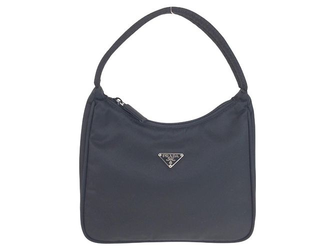 Sac Hobo Prada Tessuto avec logo triangle Noir