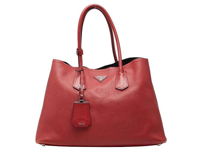 Prada Triangle Logo Plate Tote Bag Rot