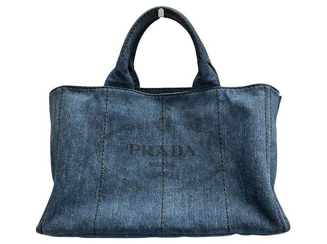 Prada Canapa Denim Tote Bag Blau