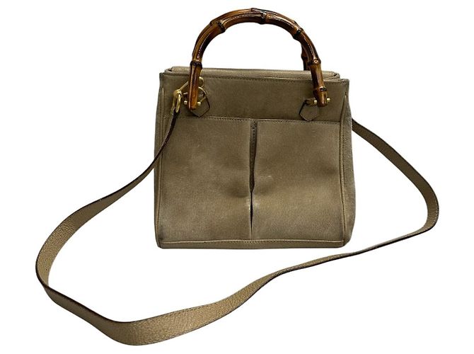 Borsa a tracolla Gucci Bamboo Marrone Beige