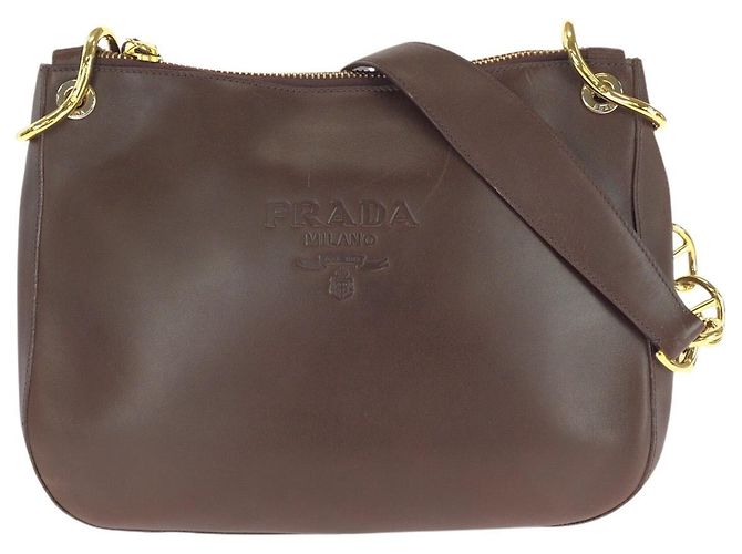 Bolsa de Ombro Prada Old Prada Logo em Relevo Marrom