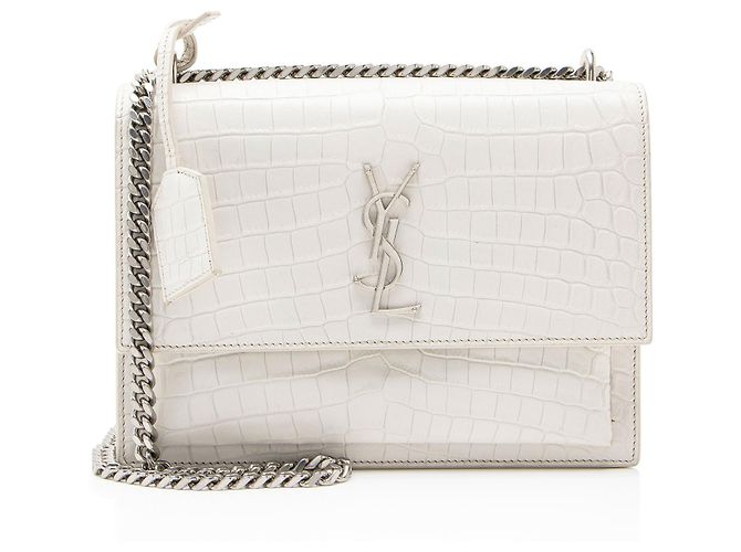 Autre Marque Borsa a tracolla media Sunset in pelle effetto coccodrillo con monogramma Saint Laurent Bianco