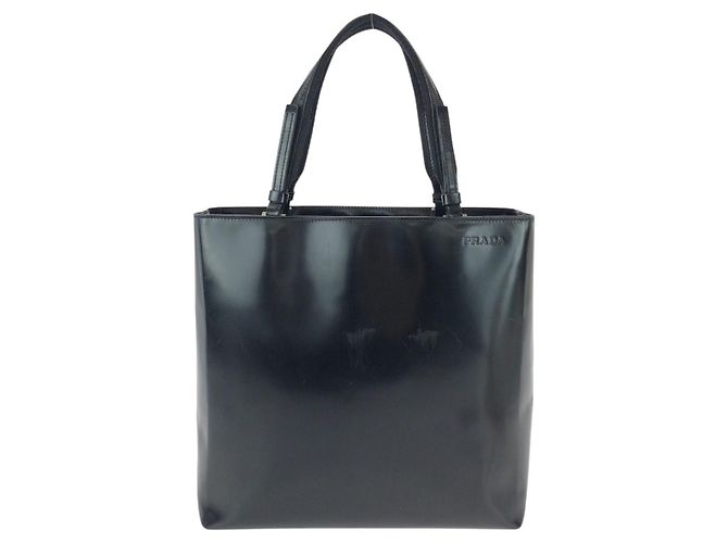 Tote Sac cabas Prada en cuir verni Noir