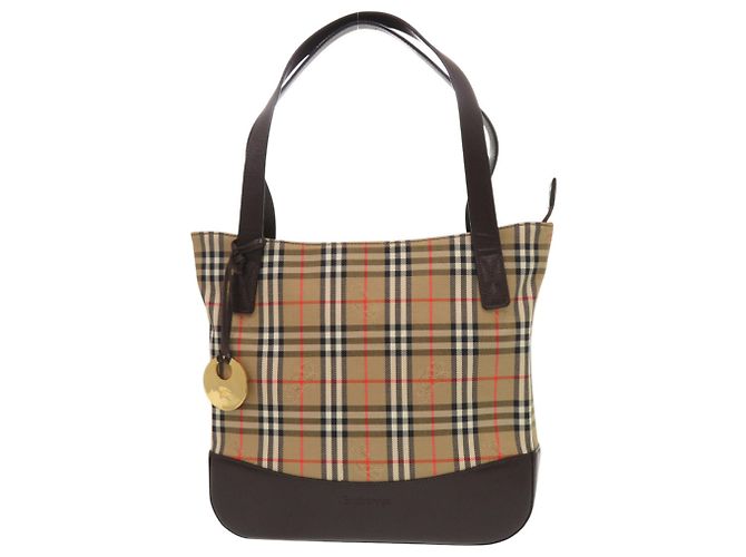 Bolsa de mão em couro Burberry Nova Check Logo Marrom