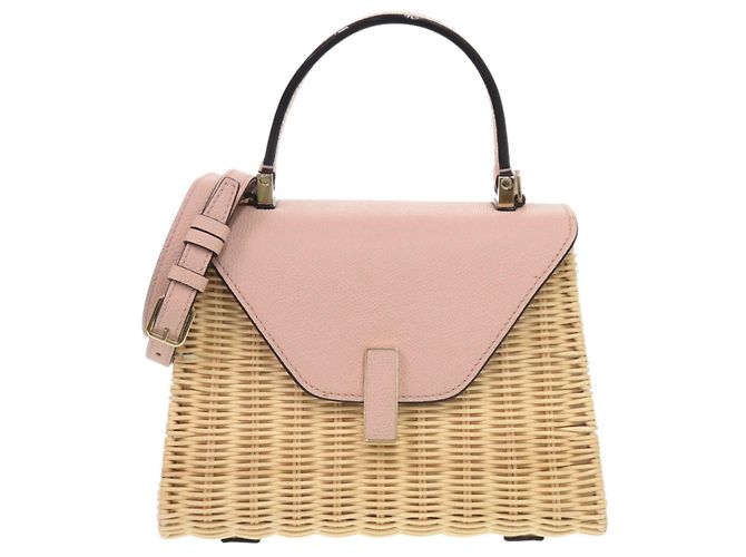Bolsa de mão Valextra Mini Iside em couro e vime Bege