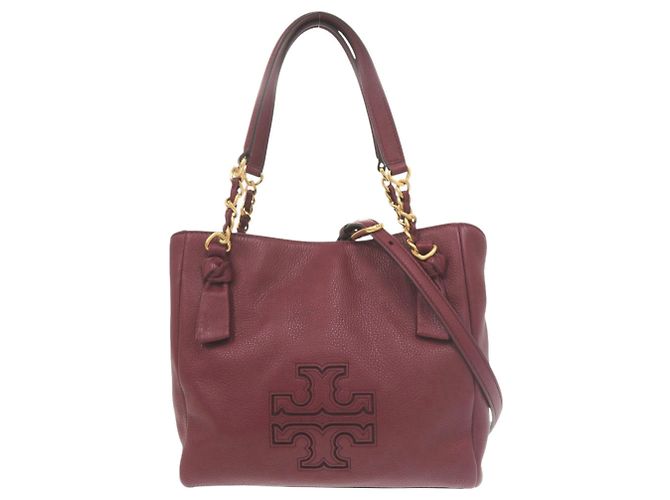 Bolsa de mão e de ombro 2 em 1 em couro Bordeaux Tory Burch