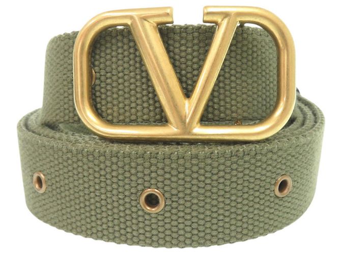 Valentino V-logo Canvas Army Green Gürtel Grün Khaki